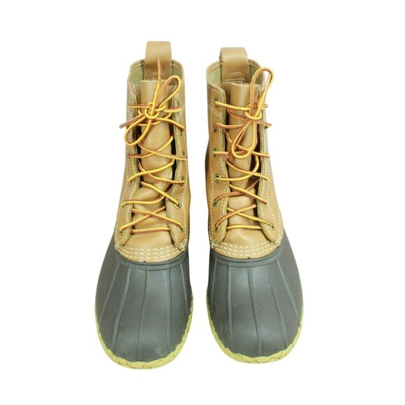 LL Bean Brown Leather 8" Lace Up Round Toe Unlined Ankle Duck Boots Size 9 M - Picture 5 of 10